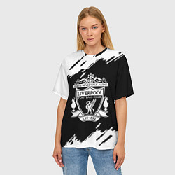 Футболка оверсайз женская Liverpool белые краски штрихи, цвет: 3D-принт — фото 2
