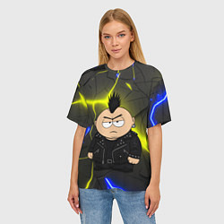 Футболка оверсайз женская Эрик Картман - черный панк, цвет: 3D-принт — фото 2
