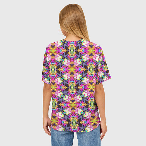 Женская футболка оверсайз Разноцветные узорчатые ромбы / 3D-принт – фото 4