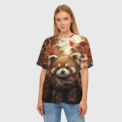 Футболка оверсайз женская Красная панда в осеннем лесу, цвет: 3D-принт — фото 2
