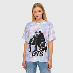 Футболка оверсайз женская BTS черно-белый стиль, цвет: 3D-принт — фото 2