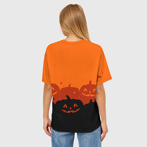 Женская футболка оверсайз Хэллоуин счастливые тыквы / 3D-принт – фото 4