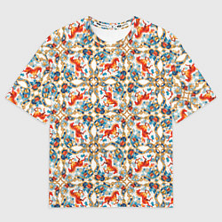 Футболка оверсайз женская Орнамент с лошадью - символом Нового 2026 года, цвет: 3D-принт