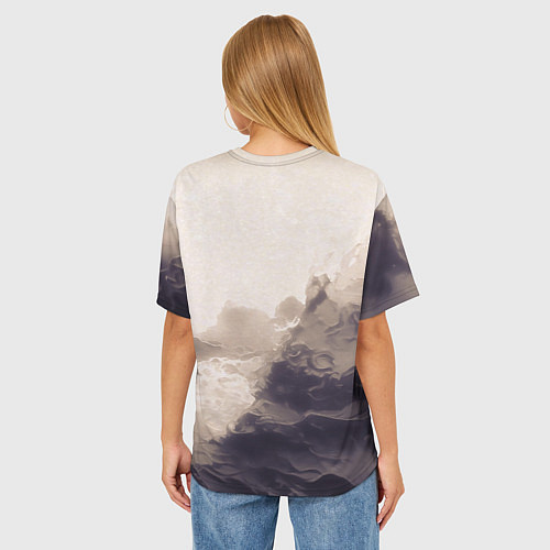 Женская футболка оверсайз Сепия абстрактная горная река / 3D-принт – фото 4