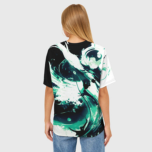 Женская футболка оверсайз Чёрно-зелёный абстракция волна / 3D-принт – фото 4