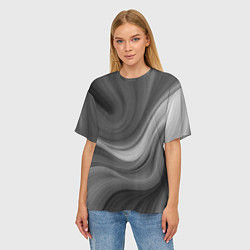 Футболка оверсайз женская Серые волны абстракция однотонная, цвет: 3D-принт — фото 2