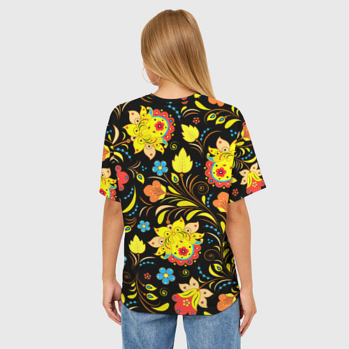 Женская футболка оверсайз Хохлома узор / 3D-принт – фото 4
