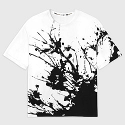Футболка оверсайз женская Чёрная взрывная краска на белом, цвет: 3D-принт
