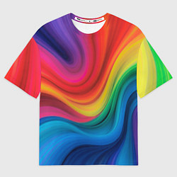 Женская футболка оверсайз Смесь ярких красок волнистыми линиями