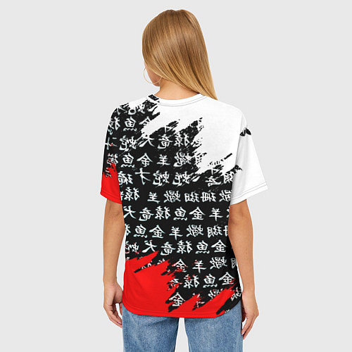 Женская футболка оверсайз Ливерпуль китайские символы краски / 3D-принт – фото 4