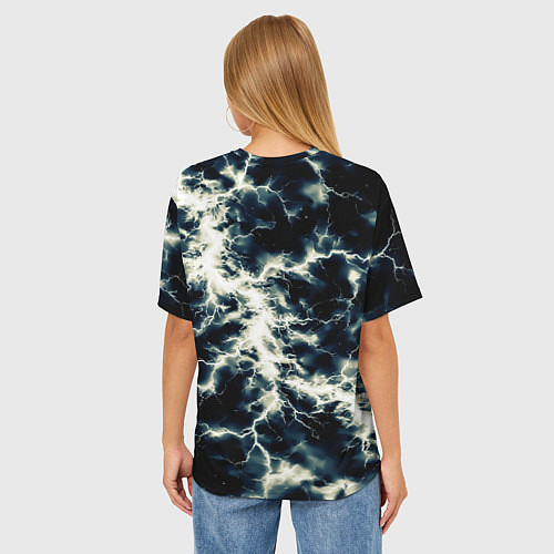 Женская футболка оверсайз Чёрно-синий разряд абстракция / 3D-принт – фото 4