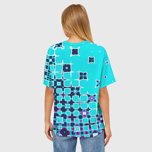 Женская футболка оверсайз Геометрическая метаморфоза на бирюзе / 3D-принт – фото 4