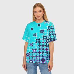 Футболка оверсайз женская Геометрическая метаморфоза на бирюзе, цвет: 3D-принт — фото 2