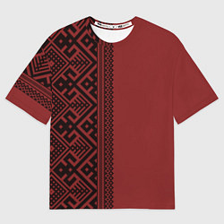Футболка оверсайз женская Узоры славянские в красном цвете, цвет: 3D-принт