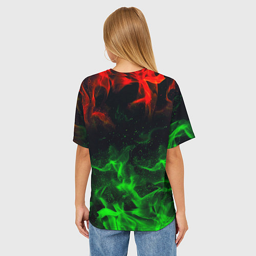 Женская футболка оверсайз Borussia красно зеленый огонь / 3D-принт – фото 4