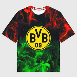 Футболка оверсайз женская Borussia красно зеленый огонь, цвет: 3D-принт