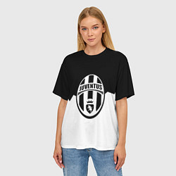 Футболка оверсайз женская Ювентус черно белая геометрия, цвет: 3D-принт — фото 2