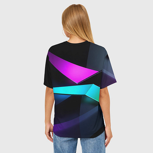 Женская футболка оверсайз Neon colored geometric / 3D-принт – фото 4