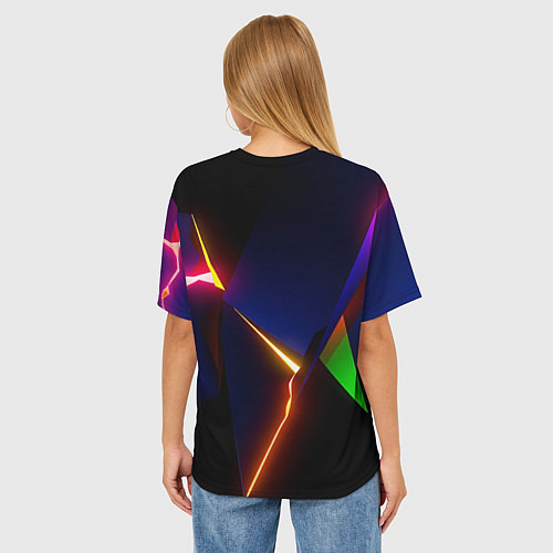 Женская футболка оверсайз Neon colored geometric / 3D-принт – фото 4