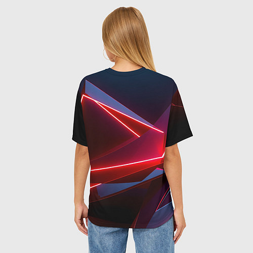 Женская футболка оверсайз Neon laser red / 3D-принт – фото 4