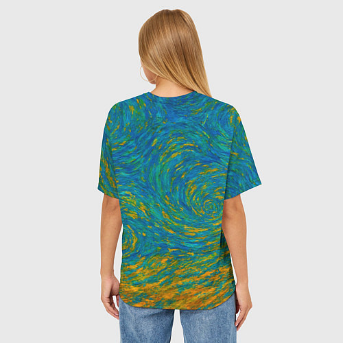 Женская футболка оверсайз Кот-мем бу в стиле Ван Гога / 3D-принт – фото 4