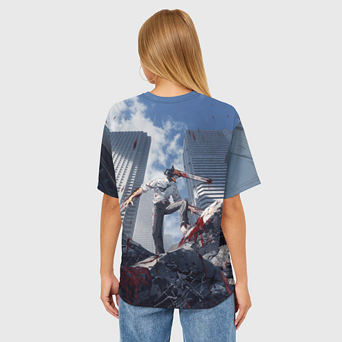Женская футболка оверсайз Denji in city Chainsaw man / 3D-принт – фото 4