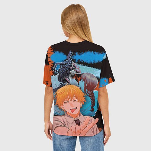 Женская футболка оверсайз Дэндзи и Макима из Человек бензопила / 3D-принт – фото 4