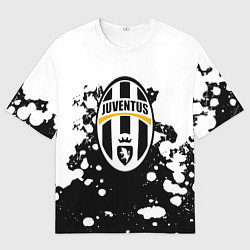 Женская футболка оверсайз Juventus белые краски текстура