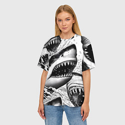 Футболка оверсайз женская Белая акула - стая, цвет: 3D-принт — фото 2