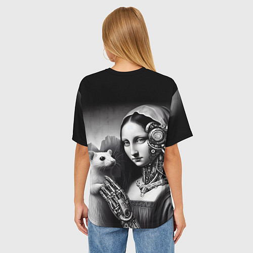 Женская футболка оверсайз Cecilia Gallerani - the lady with the ermine cyber / 3D-принт – фото 4
