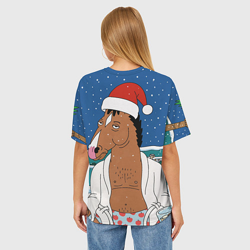 Женская футболка оверсайз Новогодний Конь Боджек / 3D-принт – фото 4
