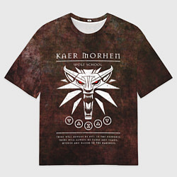 Футболка оверсайз женская Каэр Морхен - школа волка на темном фоне, цвет: 3D-принт