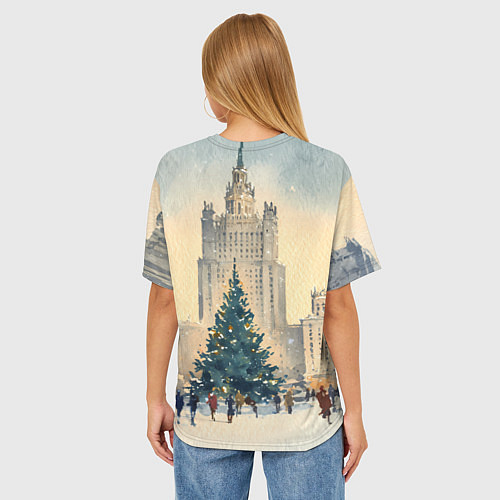 Женская футболка оверсайз Москва новогодняя елка / 3D-принт – фото 4