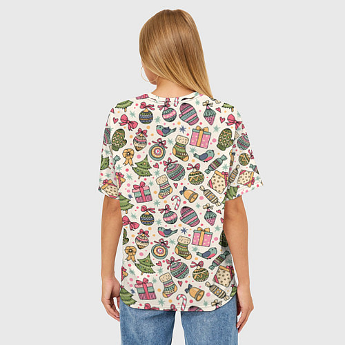 Женская футболка оверсайз Новогодний паттерн / 3D-принт – фото 4