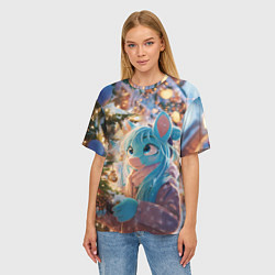 Футболка оверсайз женская Синяя новогодняя лошадка, цвет: 3D-принт — фото 2