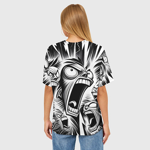 Женская футболка оверсайз Орущие рожицы и чёрные молнии - нейроарт / 3D-принт – фото 4