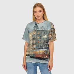 Футболка оверсайз женская Трамваи в зимнем Санкт-Петербурге, цвет: 3D-принт — фото 2