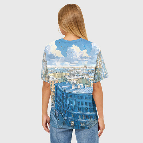 Женская футболка оверсайз Зимний утренний Питер / 3D-принт – фото 4