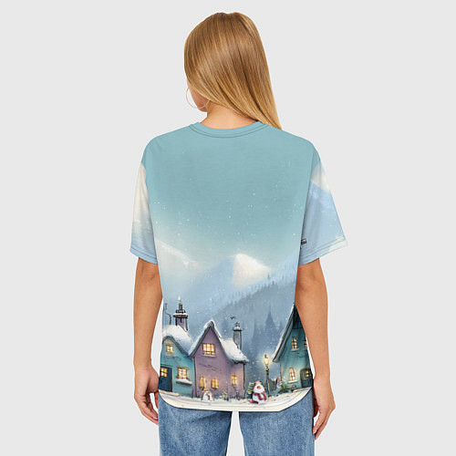 Женская футболка оверсайз Новогодние дома / 3D-принт – фото 4
