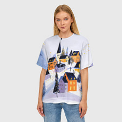 Футболка оверсайз женская Новогодние домики на горе, цвет: 3D-принт — фото 2