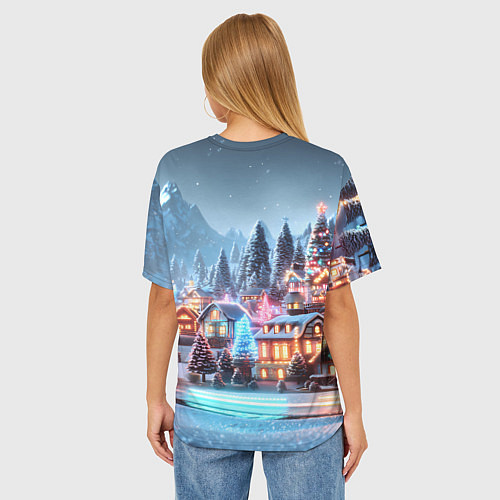 Женская футболка оверсайз Городок в новогодних огоньках / 3D-принт – фото 4
