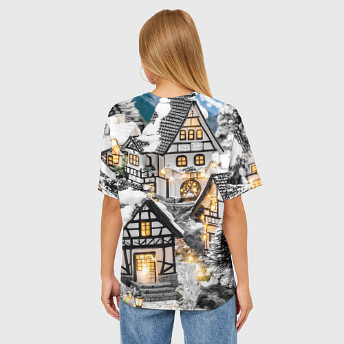 Женская футболка оверсайз Объемные новогодние дома / 3D-принт – фото 4