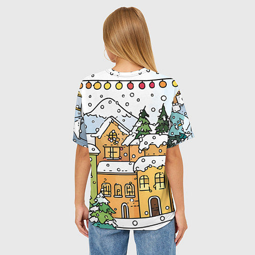 Женская футболка оверсайз Новогодний снегопад / 3D-принт – фото 4