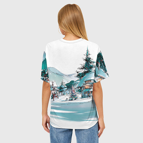 Женская футболка оверсайз Дома и елки - Новый год / 3D-принт – фото 4