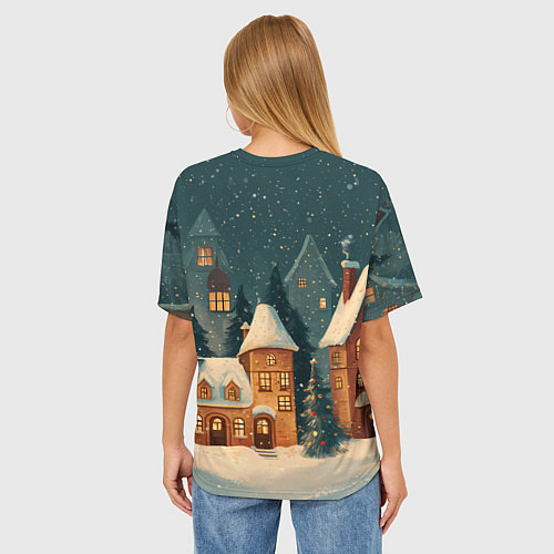 Женская футболка оверсайз Сказочный Новогодний городок / 3D-принт – фото 4