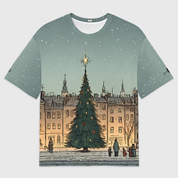 Футболка оверсайз женская Новогодняя елка во дворе, цвет: 3D-принт