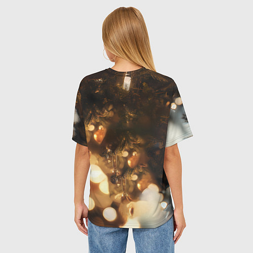 Женская футболка оверсайз Лошадка под новогодней елкой / 3D-принт – фото 4