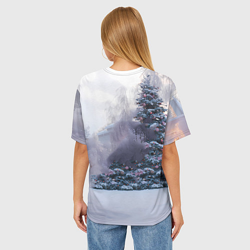 Женская футболка оверсайз Геометрическая новогодняя лошадка / 3D-принт – фото 4