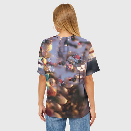 Женская футболка оверсайз Милая новогодняя лошадка с крыльями / 3D-принт – фото 4