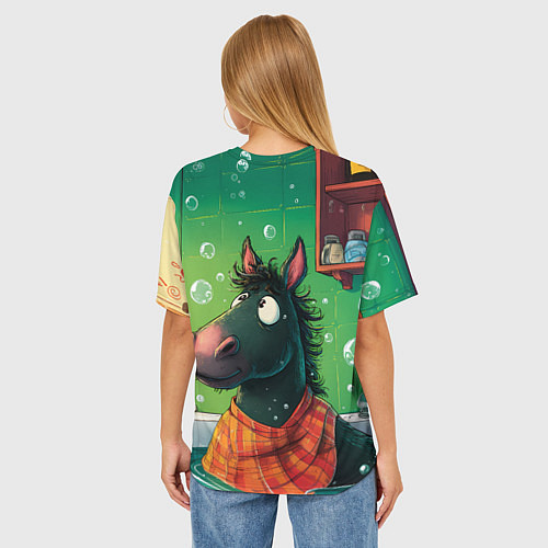 Женская футболка оверсайз Лошадь моется в ванной / 3D-принт – фото 4